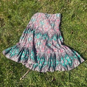 Style & Co boho multicolor print flare pull on long maxi skirt- Pink, Turquoise